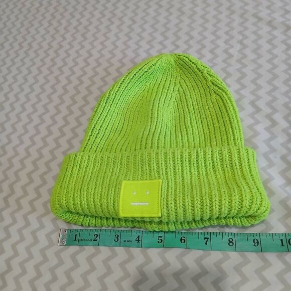 Acne studios womens beenie knit hat 100% wool neon green - Picture 1 of 7